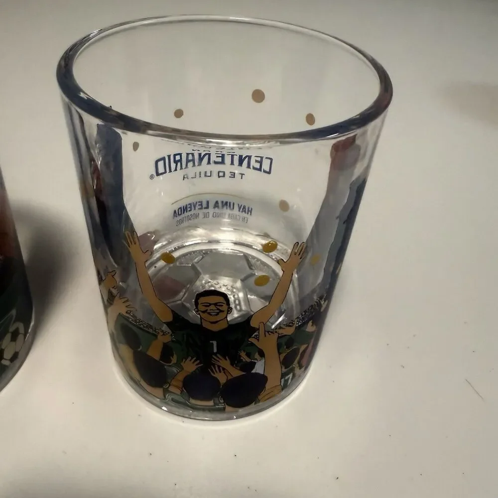 Set Of 2 Gran Centenario Tequila Collectible Glasses Futball Soccer Mexico